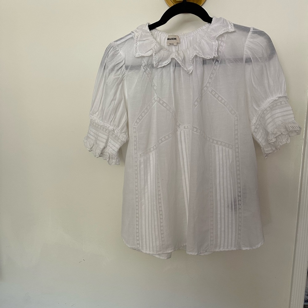 Zadig & Voltaire White Lace Trim Blouse